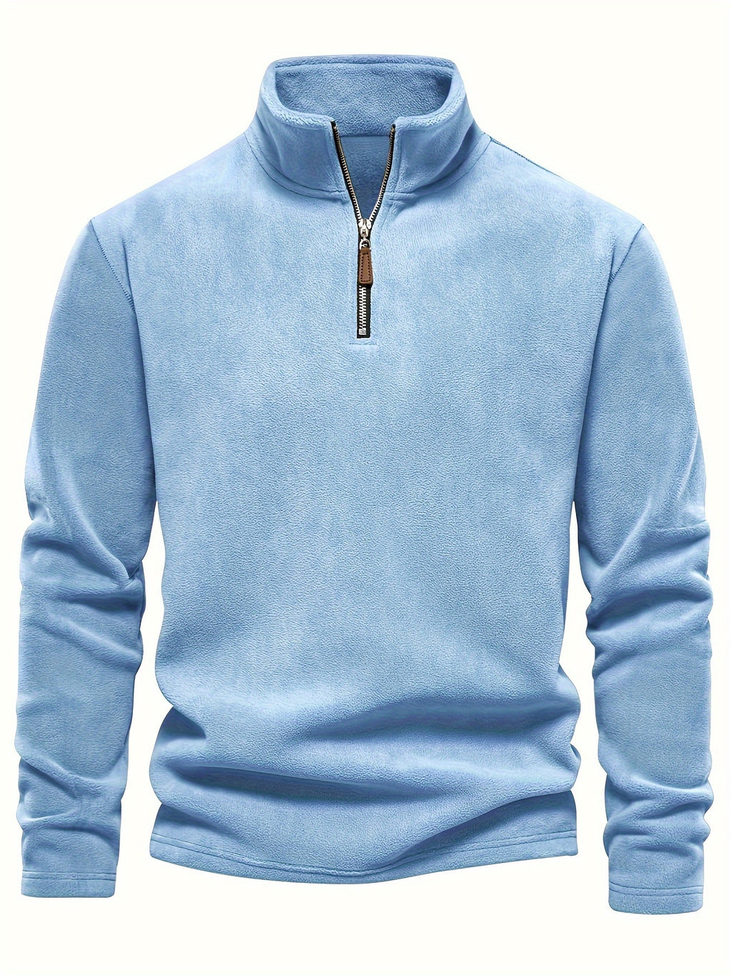 Refined Fleece Henley Sweater with Stand-Up Collar for Men