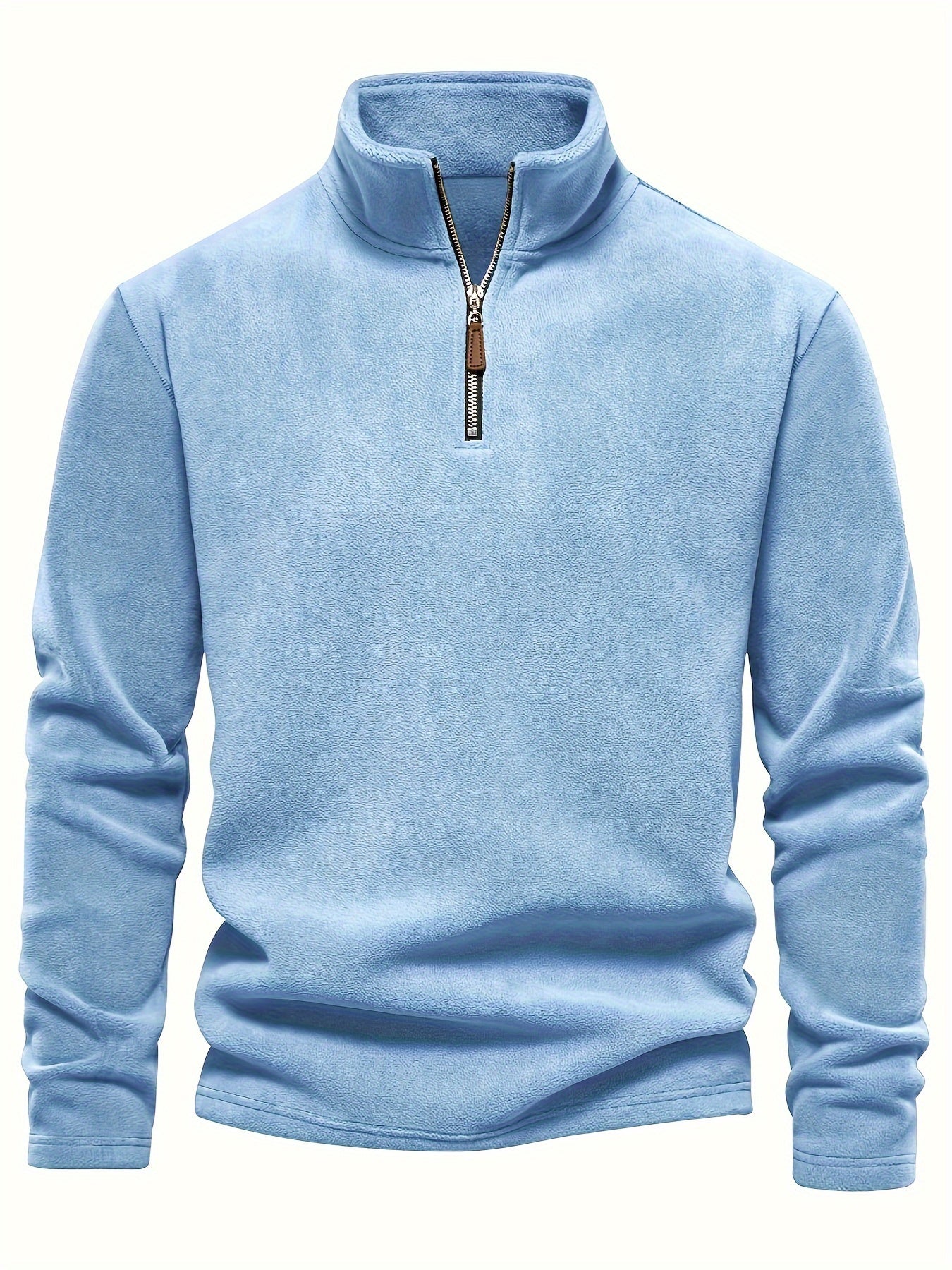 Refined Fleece Henley Sweater with Stand-Up Collar for Men