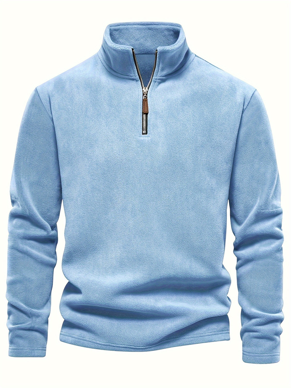 Refined Fleece Henley Sweater with Stand-Up Collar for Men