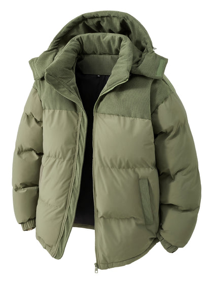 Men'S Fall Winter Thick Corduroy Jacket Casual Warm Coat - Hooded Jacket