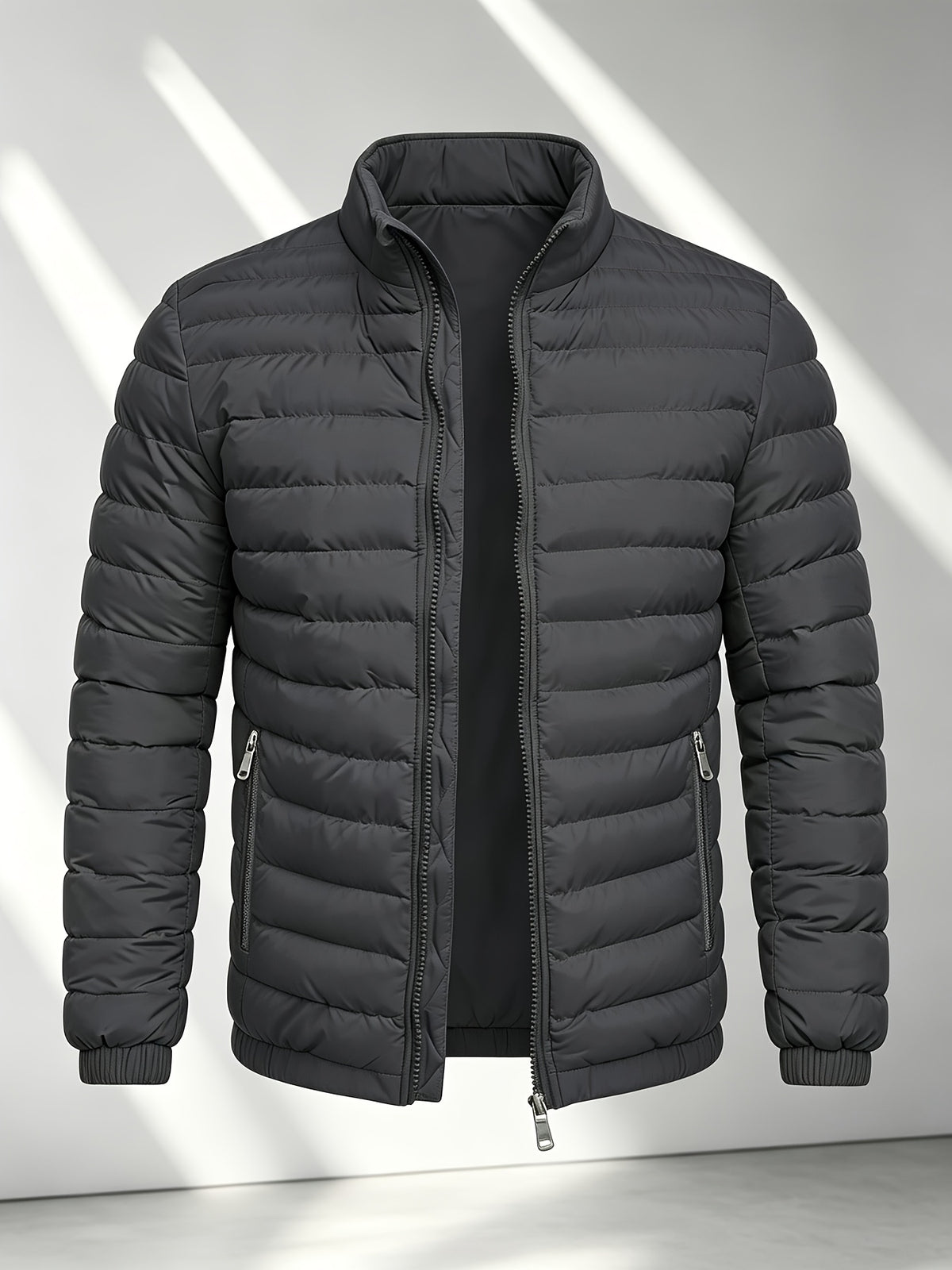 Men's College-Style Stand-Up Collar Jacket, Warm Outerwear Casual Windproof Coat with Zippered Pockets, Suitable for Winter Wear