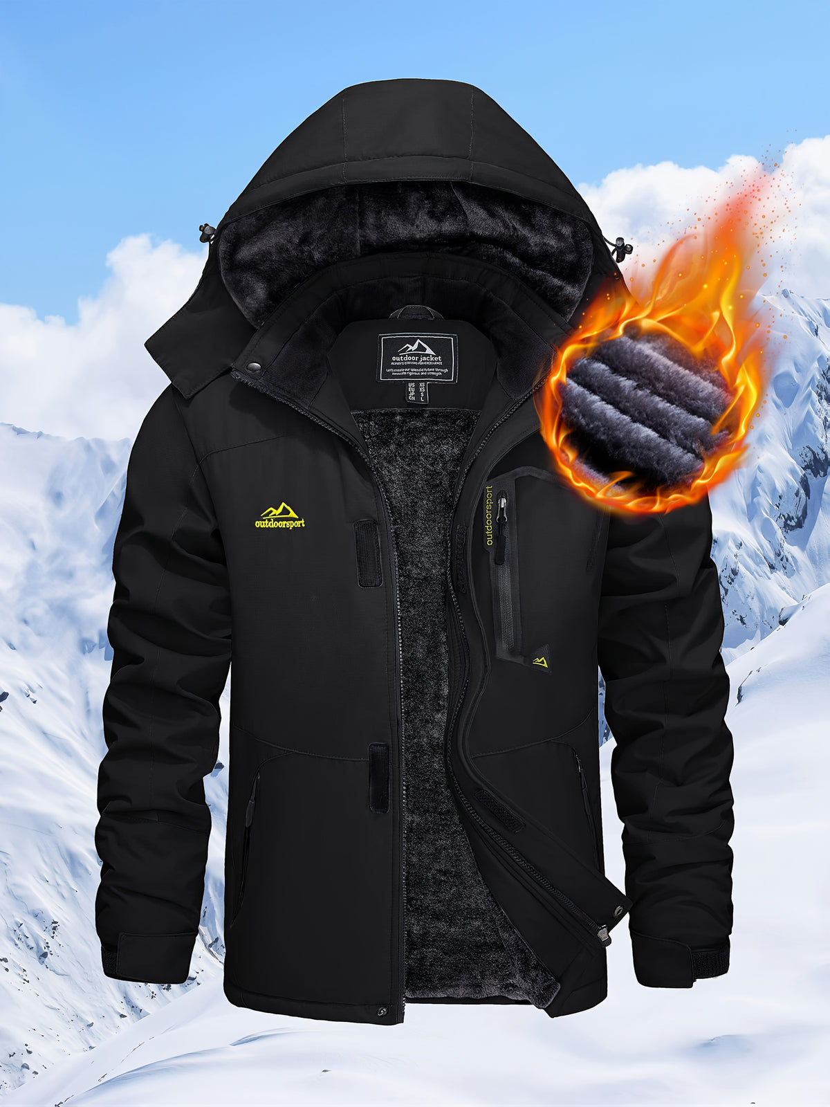 Men's Hooded Winter Fleece Lined Jacket for Outdoor Activities
