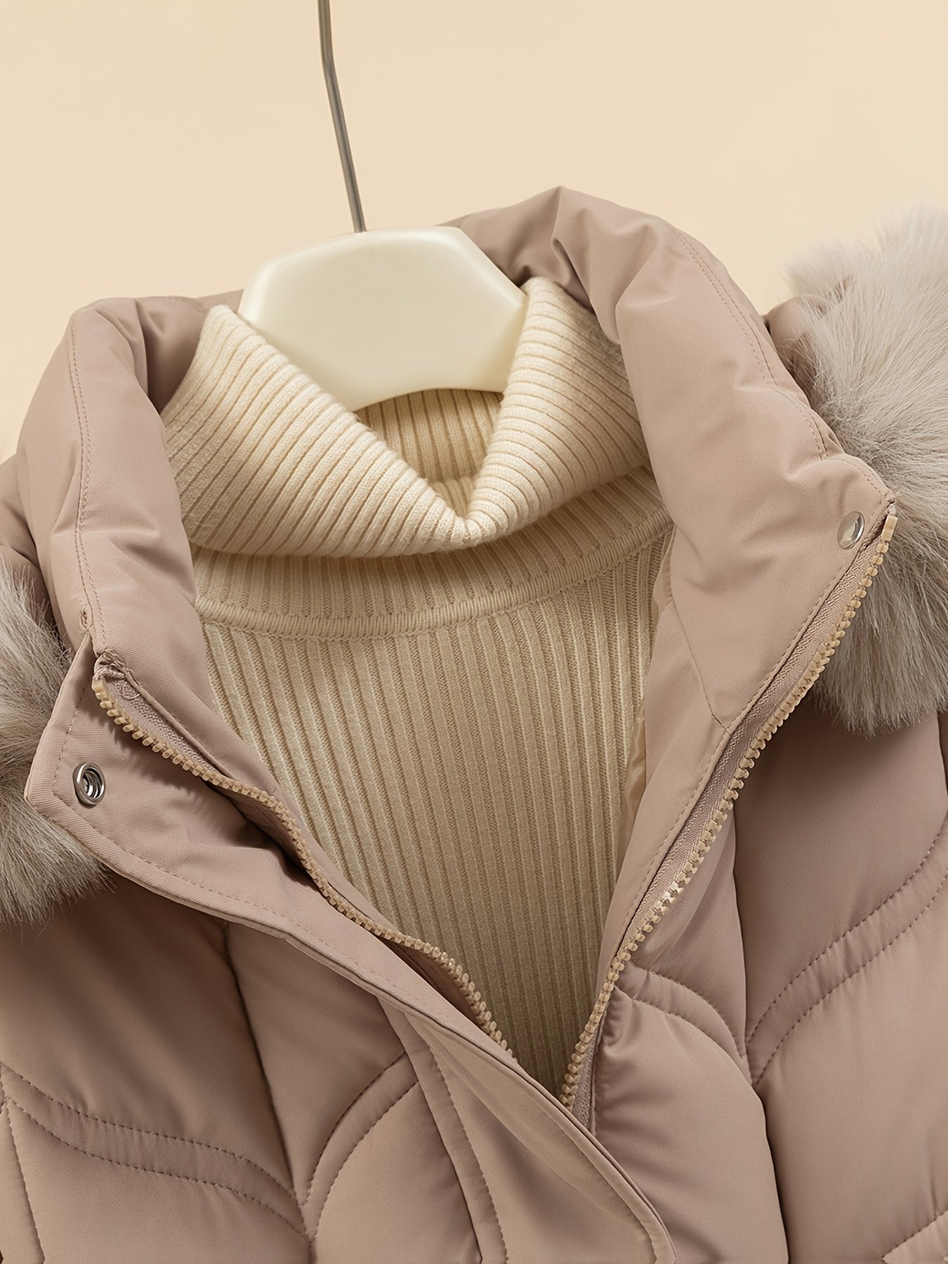 Women’s Long-Sleeve Faux Puffer Jacket, Slim Fit Warm Coat