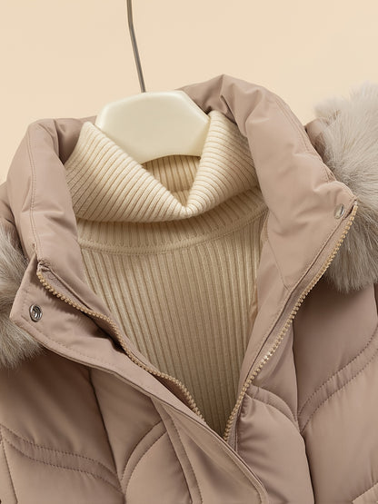 Women’s Long-Sleeve Faux Puffer Jacket, Slim Fit Warm Coat