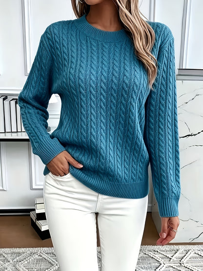 Women's Casual Loose-Fit Round Neck Long Sleeve Pullover Sweater
