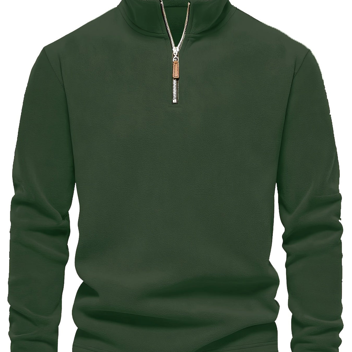 Refined Fleece Henley Sweater with Stand-Up Collar for Men