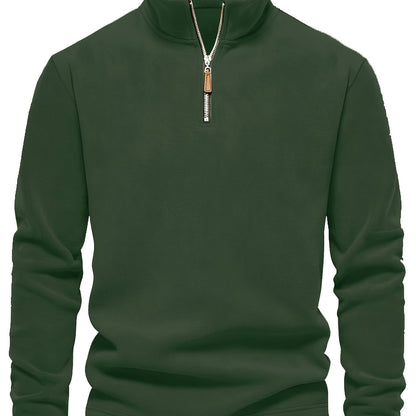 Refined Fleece Henley Sweater with Stand-Up Collar for Men