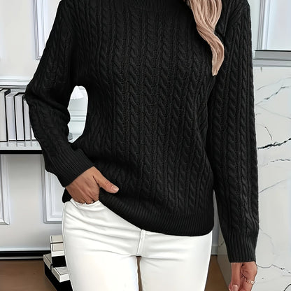 Women's Casual Loose-Fit Round Neck Long Sleeve Pullover Sweater