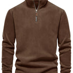 Refined Fleece Henley Sweater with Stand-Up Collar for Men