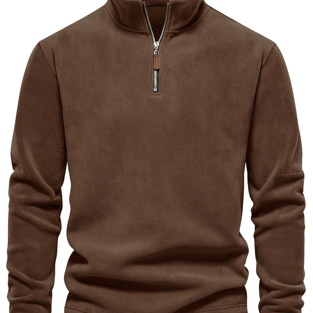 Refined Fleece Henley Sweater with Stand-Up Collar for Men