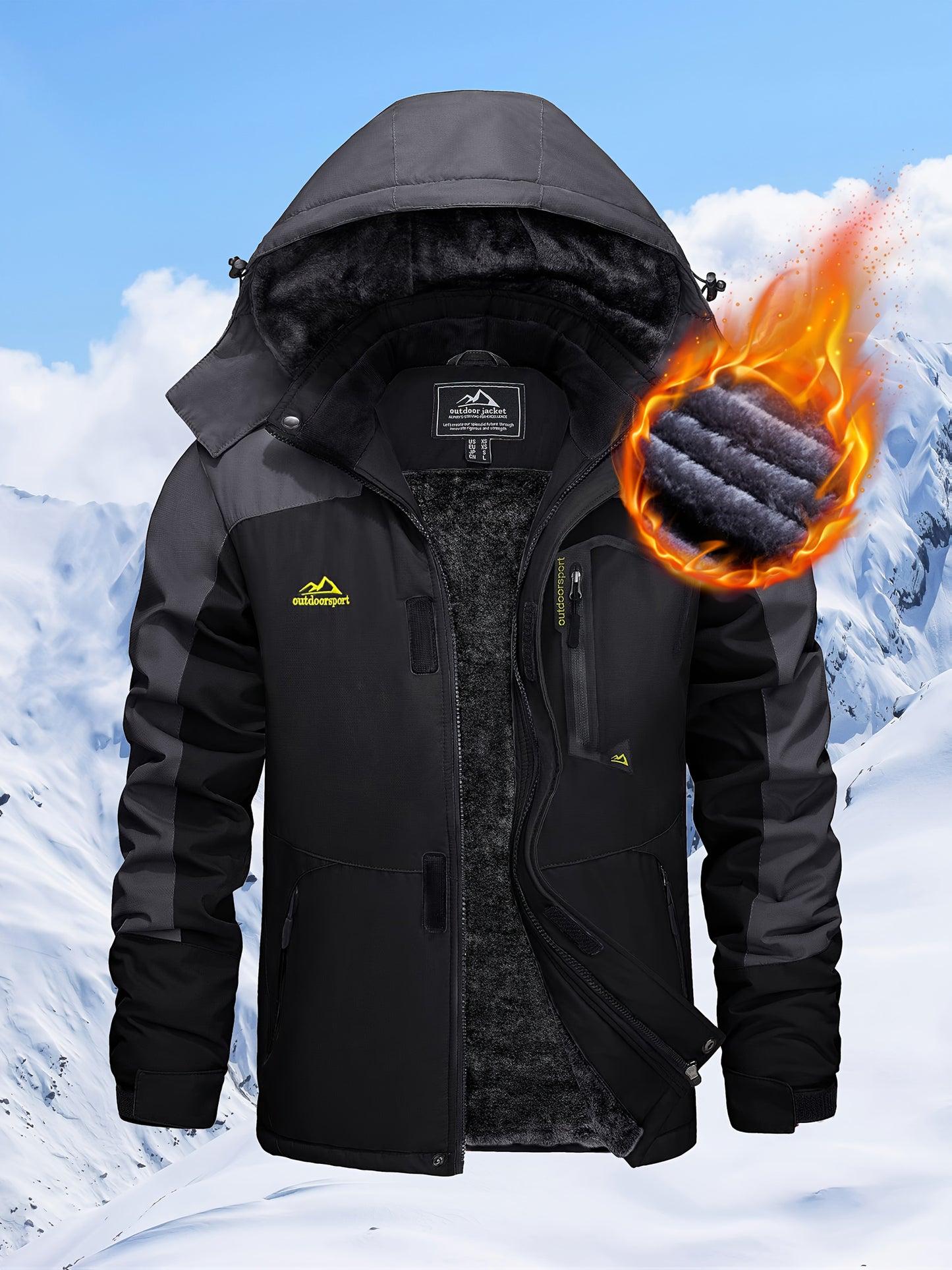 Men's Hooded Winter Fleece Lined Jacket for Outdoor Activities
