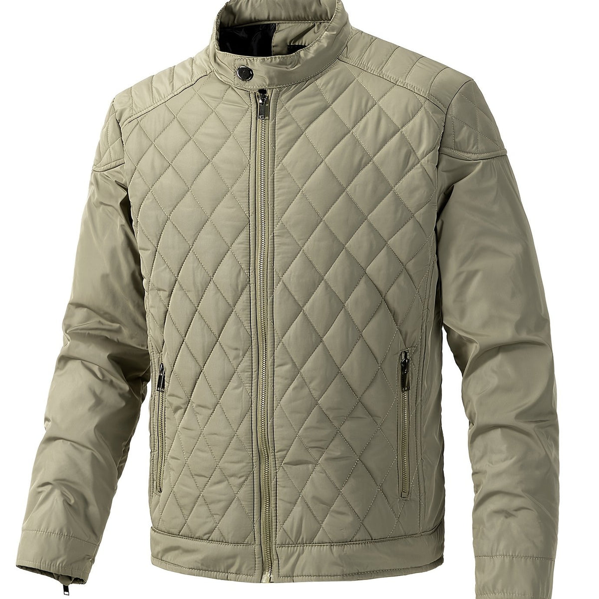 Men's Casual Diamond Pattern Stand-Up Collar Jacket in Polyester