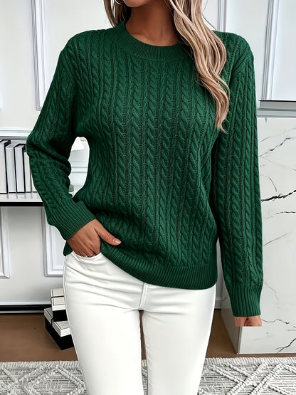 Women's Casual Loose-Fit Round Neck Long Sleeve Pullover Sweater