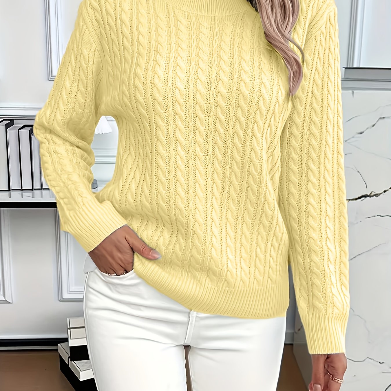 Women's Casual Loose-Fit Round Neck Long Sleeve Pullover Sweater
