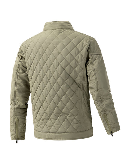 Men's Casual Diamond Pattern Stand-Up Collar Jacket in Polyester