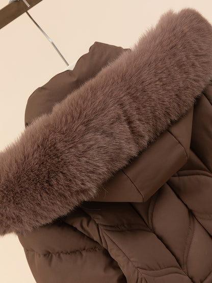 Women’s Long-Sleeve Faux Puffer Jacket, Slim Fit Warm Coat