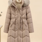 Women’s Long-Sleeve Faux Puffer Jacket, Slim Fit Warm Coat