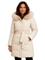 Women's Designer Winter Parka with Fur-Trimmed Hood - Loose Fit and Water-Repellent Coat