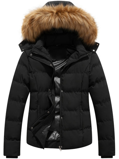 Women's Hooded Warm Winter Puffer Coat with Removable Hood
