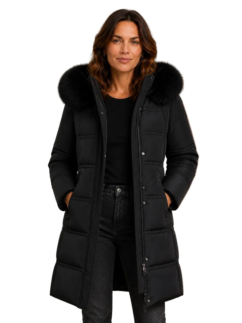 Women's Designer Winter Parka with Fur-Trimmed Hood - Loose Fit and Water-Repellent Coat