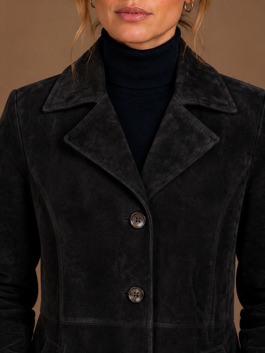Women's Vintage Suede Longline Coat - Long Button Up Trench Jacket