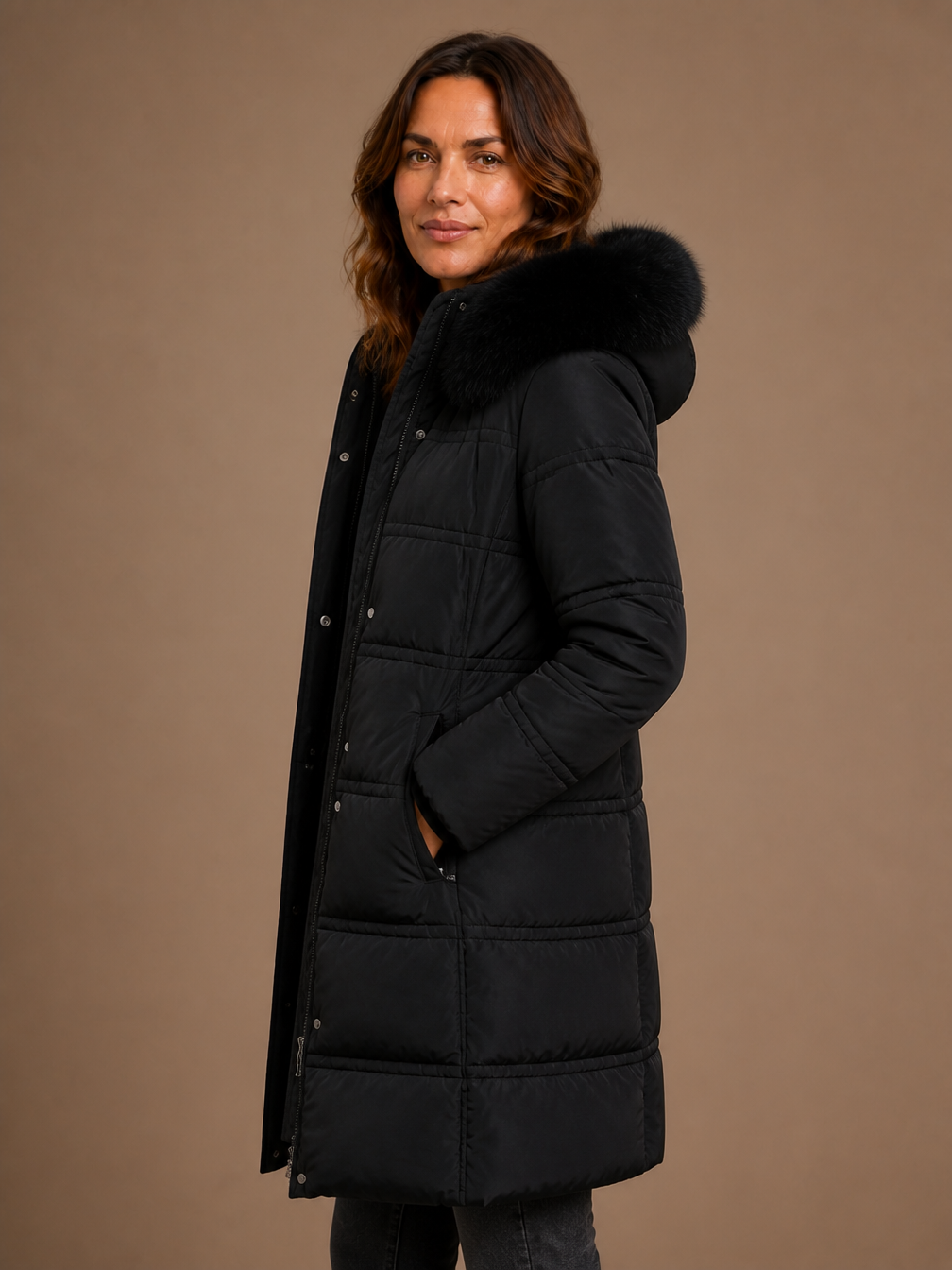 Women's Designer Winter Parka with Fur-Trimmed Hood - Loose Fit and Water-Repellent Coat