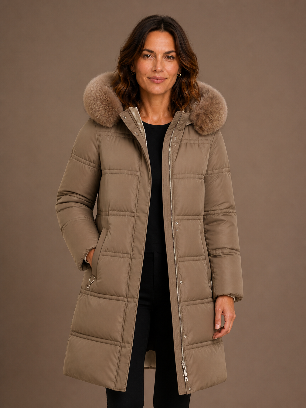 Women's Designer Winter Parka with Fur-Trimmed Hood - Loose Fit and Water-Repellent Coat