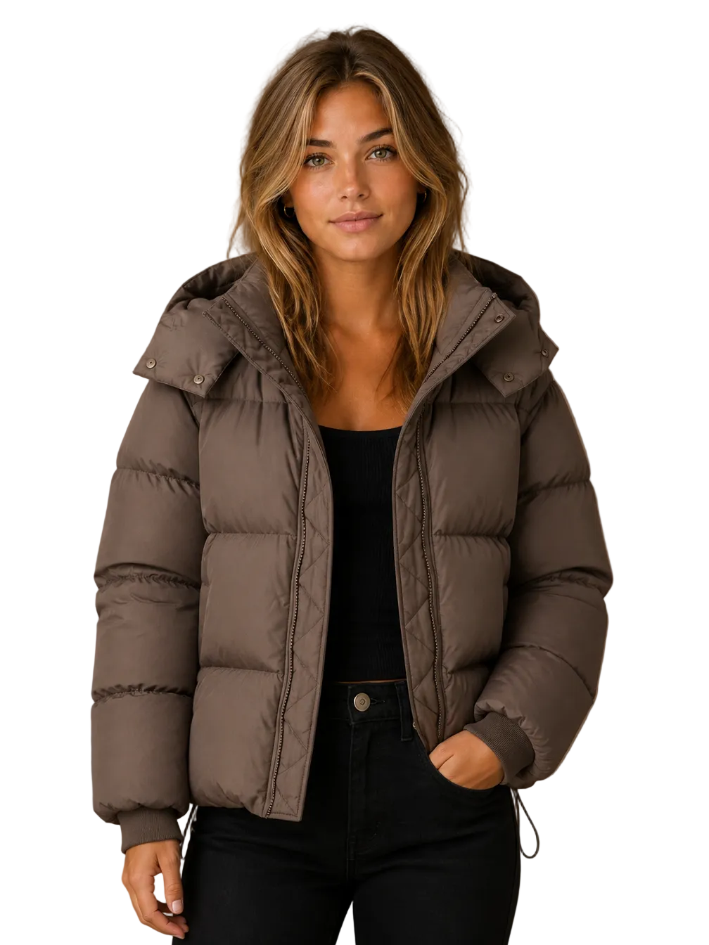 Women's Oversized Hooded Puffer Jacket – Short Padded Winter Coat