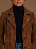 Women's Vintage Suede Longline Coat - Long Button Up Trench Jacket