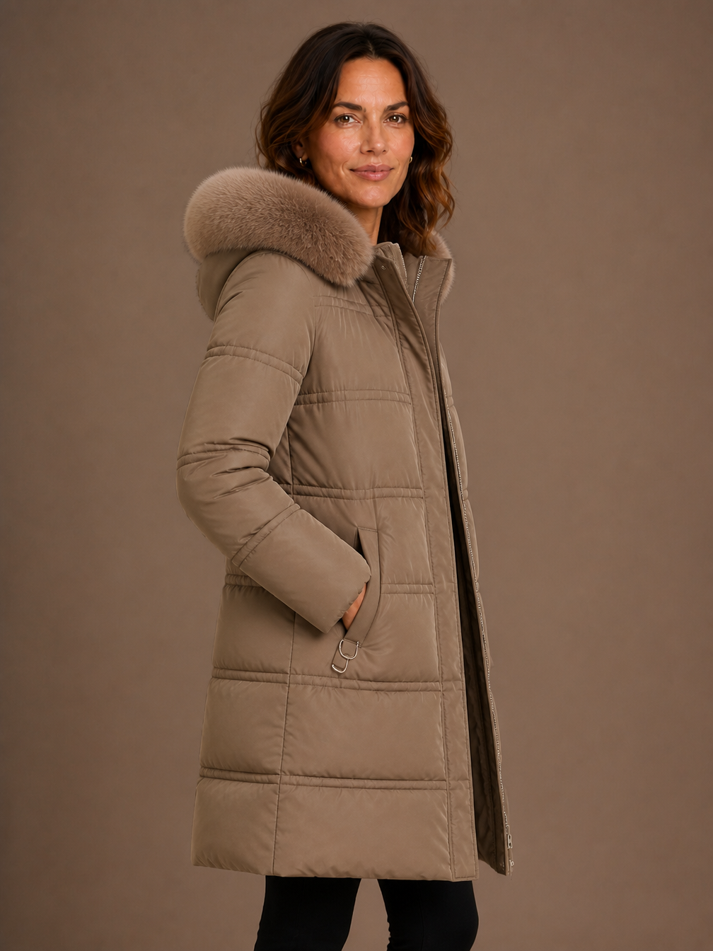 Women's Designer Winter Parka with Fur-Trimmed Hood - Loose Fit and Water-Repellent Coat