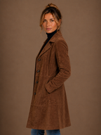 Women's Vintage Suede Longline Coat - Long Button Up Trench Jacket