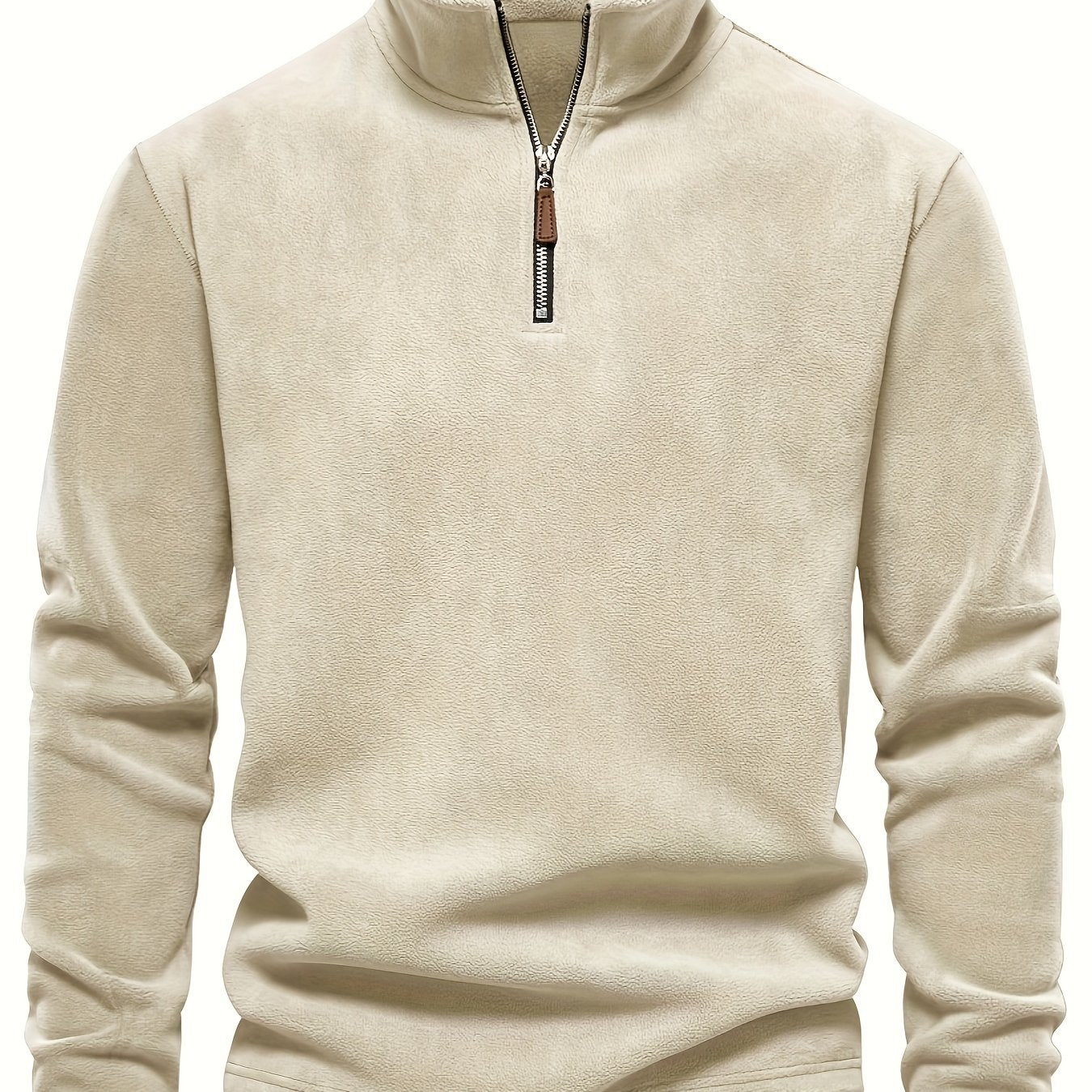 Refined Fleece Henley Sweater with Stand-Up Collar for Men