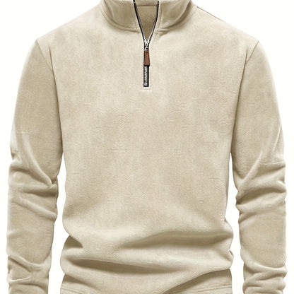 Refined Fleece Henley Sweater with Stand-Up Collar for Men