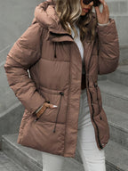 Women’s Windproof Hooded Jacket with Zippered Pockets - Midi Length