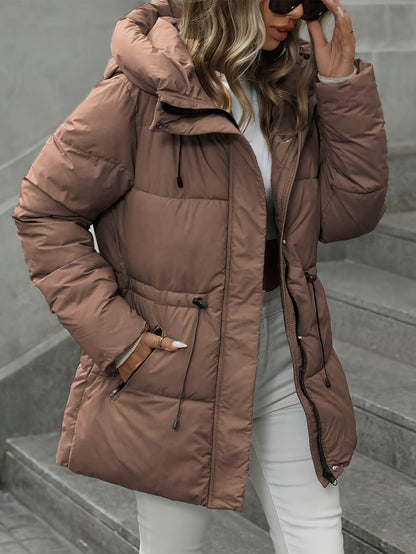 Women’s Windproof Hooded Jacket with Zippered Pockets - Midi Length
