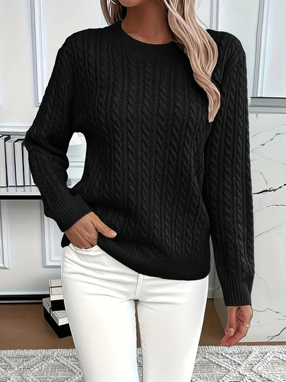 Women's Casual Loose-Fit Round Neck Long Sleeve Pullover Sweater