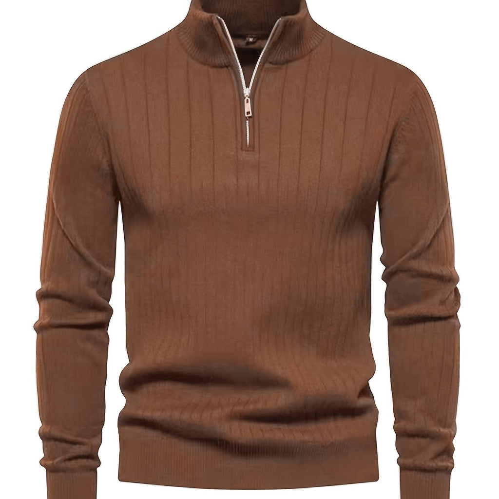 Men's Stand Collar Zipper Knit Pullover Sweater for Fall Comfort