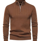 Men's Stand Collar Zipper Knit Pullover Sweater for Fall Comfort