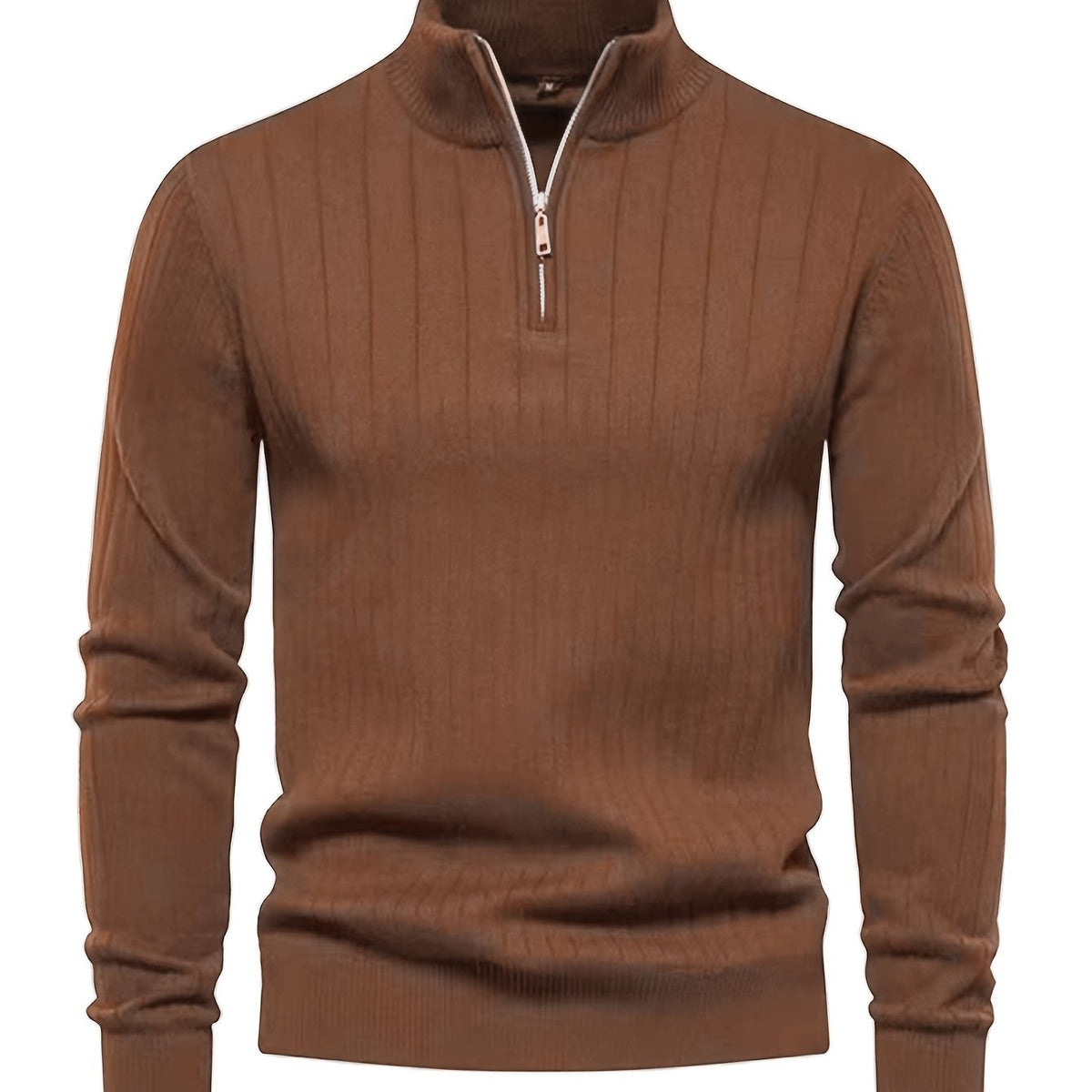 Men's Stand Collar Zipper Knit Pullover Sweater for Fall Comfort
