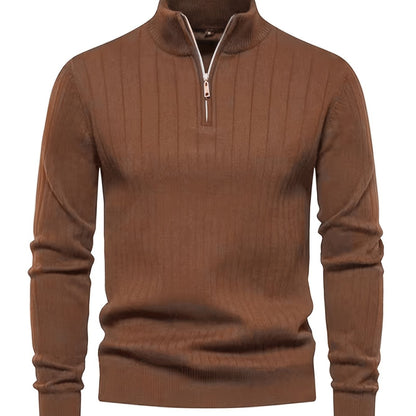 Men's Stand Collar Zipper Knit Pullover Sweater for Fall Comfort