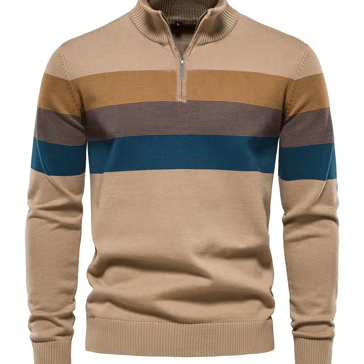 Men's Striped Knit Sweater, Soft Viscose Blend, Warm Casual Top
