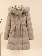 Women’s Long-Sleeve Faux Puffer Jacket, Slim Fit Warm Coat