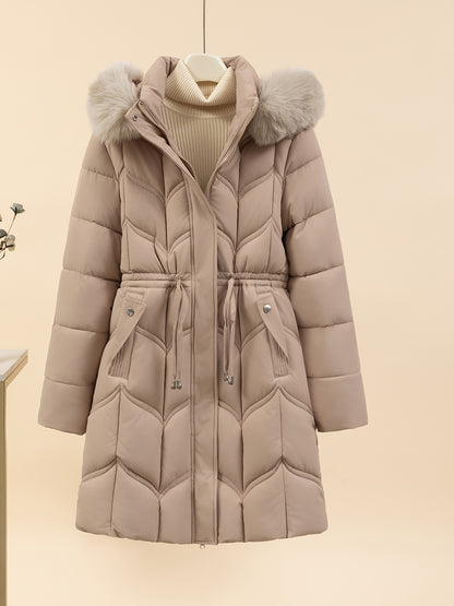 Women’s Long-Sleeve Faux Puffer Jacket, Slim Fit Warm Coat