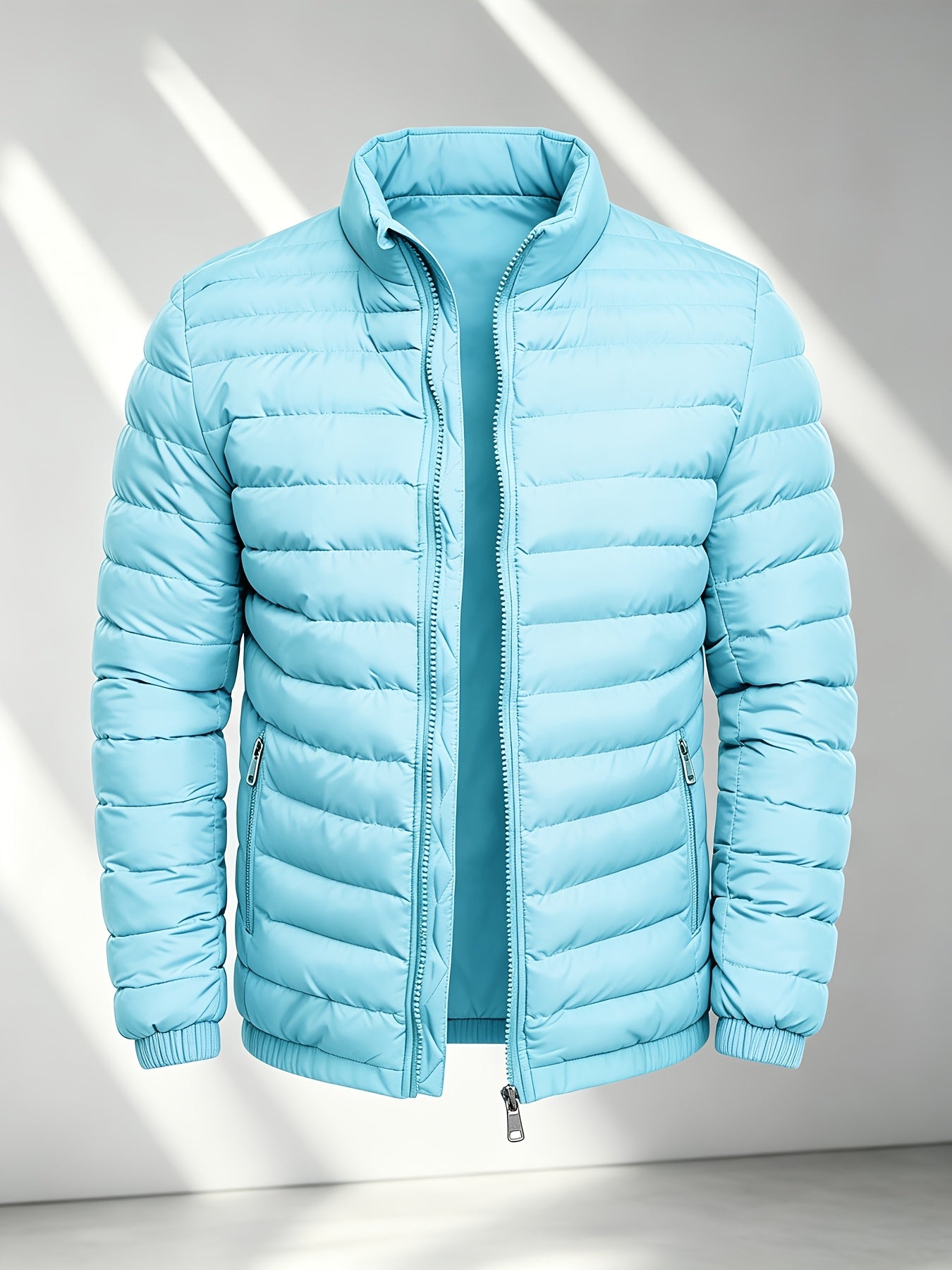 Men's College-Style Stand-Up Collar Jacket, Warm Outerwear Casual Windproof Coat with Zippered Pockets, Suitable for Winter Wear