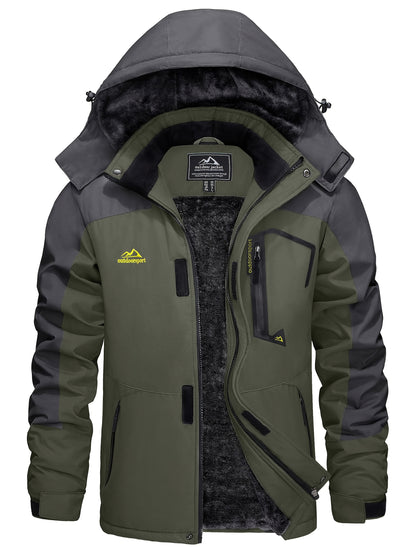 Men's Hooded Winter Fleece Lined Jacket for Outdoor Activities