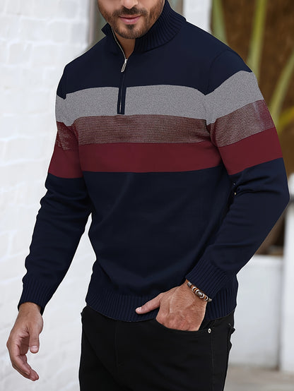 Men's Striped Knit Sweater, Soft Viscose Blend, Warm Casual Top