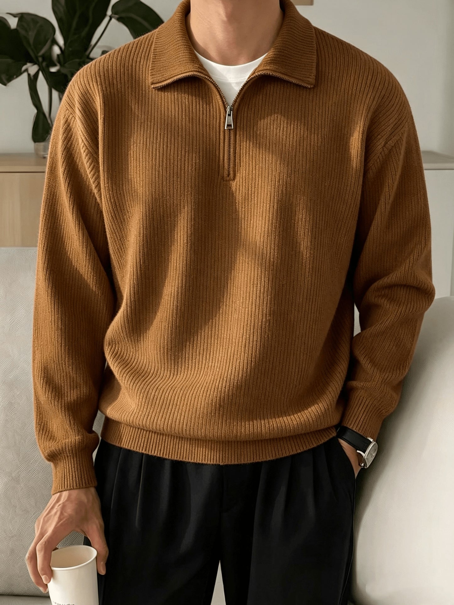 Men's Half-Zip Knit Sweater, Comfortable Casual Pullover for Autumn Wear