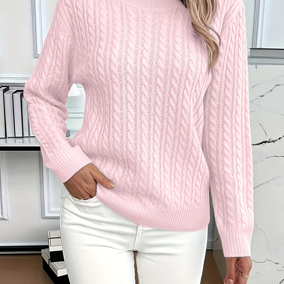 Women's Casual Loose-Fit Round Neck Long Sleeve Pullover Sweater