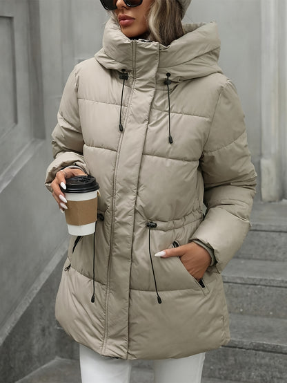 Women’s Windproof Hooded Jacket with Zippered Pockets - Midi Length