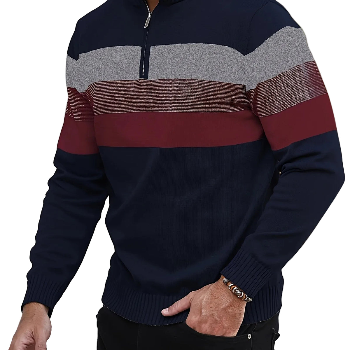 Men's Striped Knit Sweater, Soft Viscose Blend, Warm Casual Top